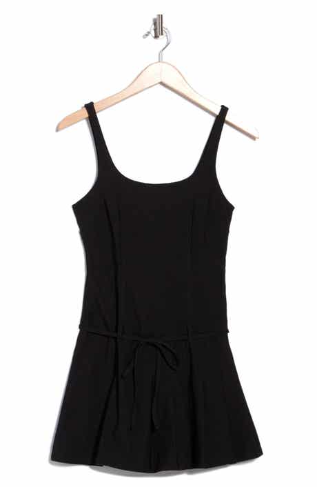 Square Neck Pleated Drop Waist Minidress