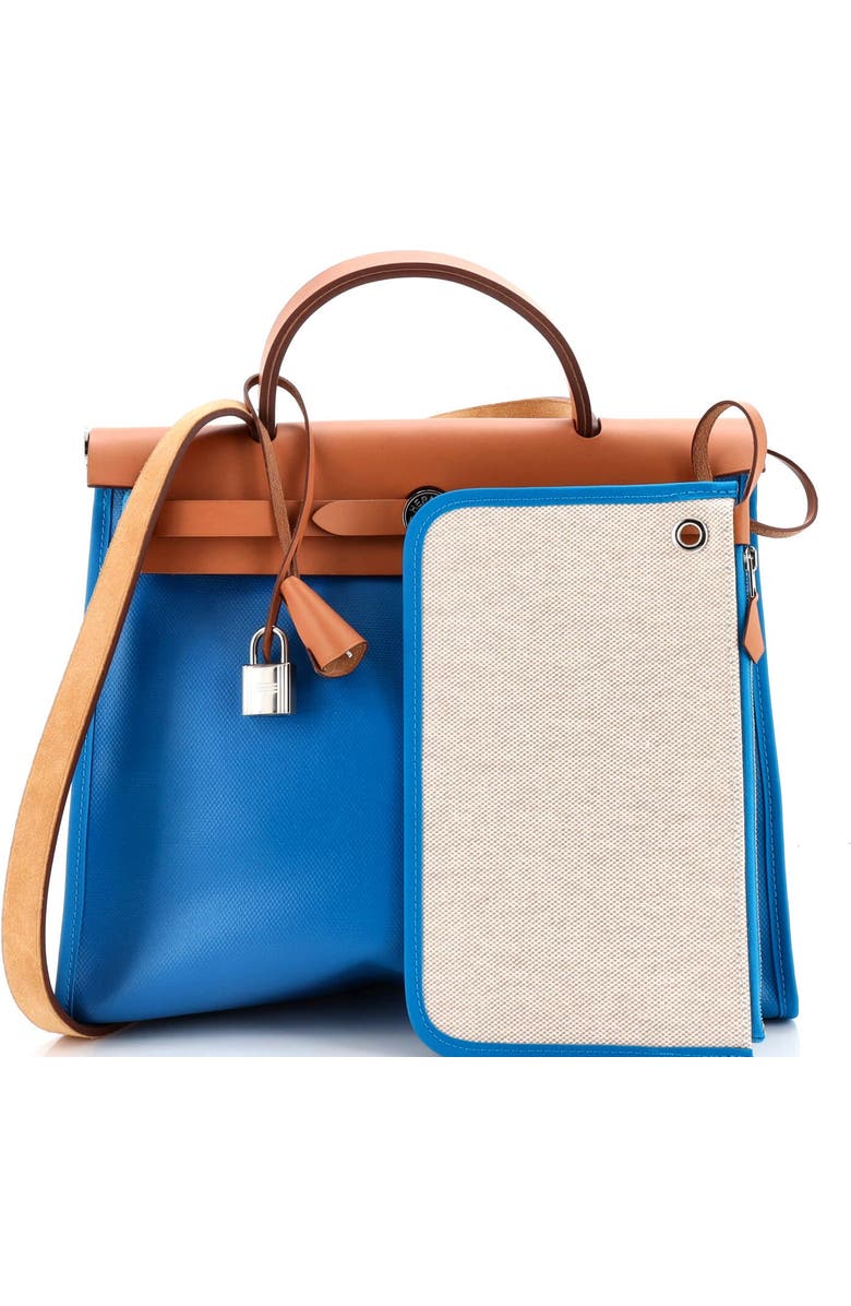 Pre-Owned Hermes Herbag Zip Leather and Toile 31, Alternate, color, Bleu Frida