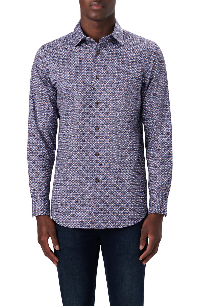 Bugatchi OoohCotton<sup>®</sup> Diamond Print Button-Up Shirt, Main, color, 