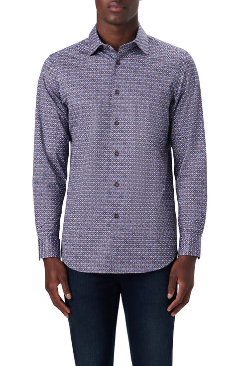 OoohCotton® Diamond Print Button-Up Shirt