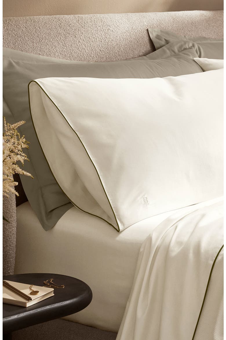 Signature Piped Edge Sheet Set, Alternate, color, CREAM/ OLIVINE