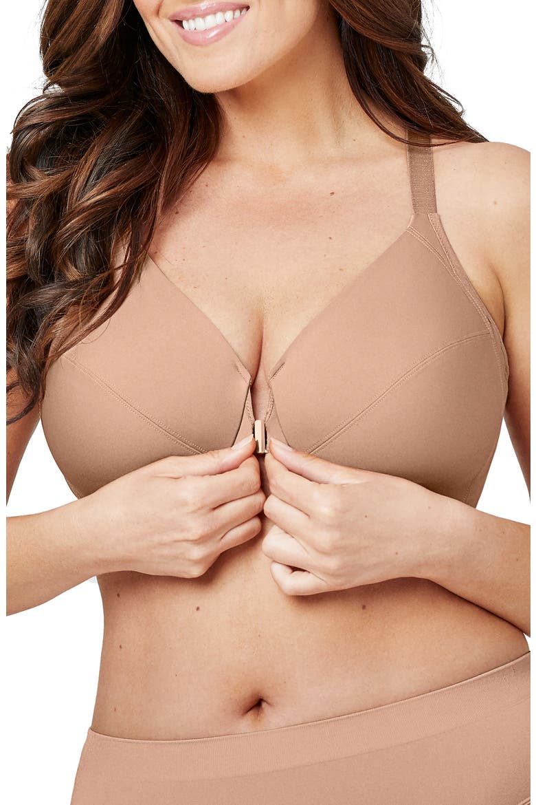 WonderWire® Front Close Smoothing Underwire Bra, Alternate, color, CAFE AU LAIT