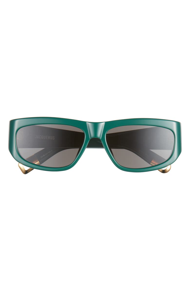 Jacquemus Les Lunettes Pilota Rectangular Sunglasses, Main, color, Green/ Yellow Gold/ Grey