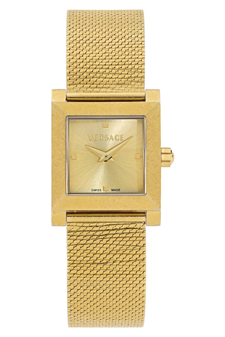 Reveal Square Goldtone Mesh Strap Watch, 22mm, Main, color, IP YELLOW GOLD