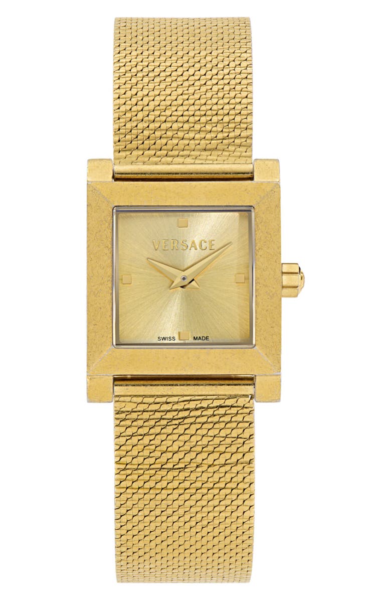 Versace Reveal Square Goldtone Mesh Strap Watch, 22mm, Main, color, Ip Yellow Gold