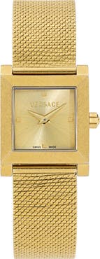 Versace Reveal Square Goldtone Mesh Strap Watch, 22mm
