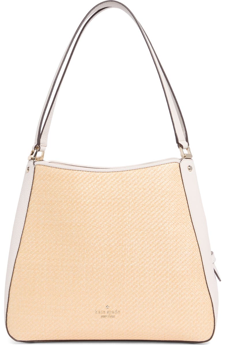 Kate Spade New York leila straw medium triple compartment shoulder bag, Main, color, Parchment Multi