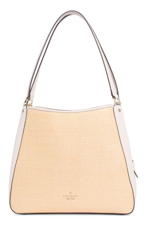leila straw medium triple compartment shoulder bag