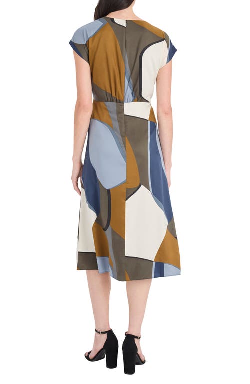 Maggy London Abstract Print Twist Detail Midi Dress In Blue