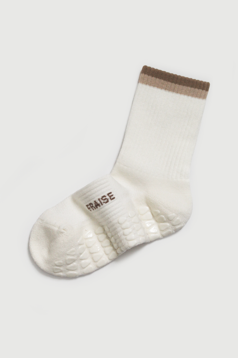 Malt Striped Crew Grip Socks, Alternate, color, Malt