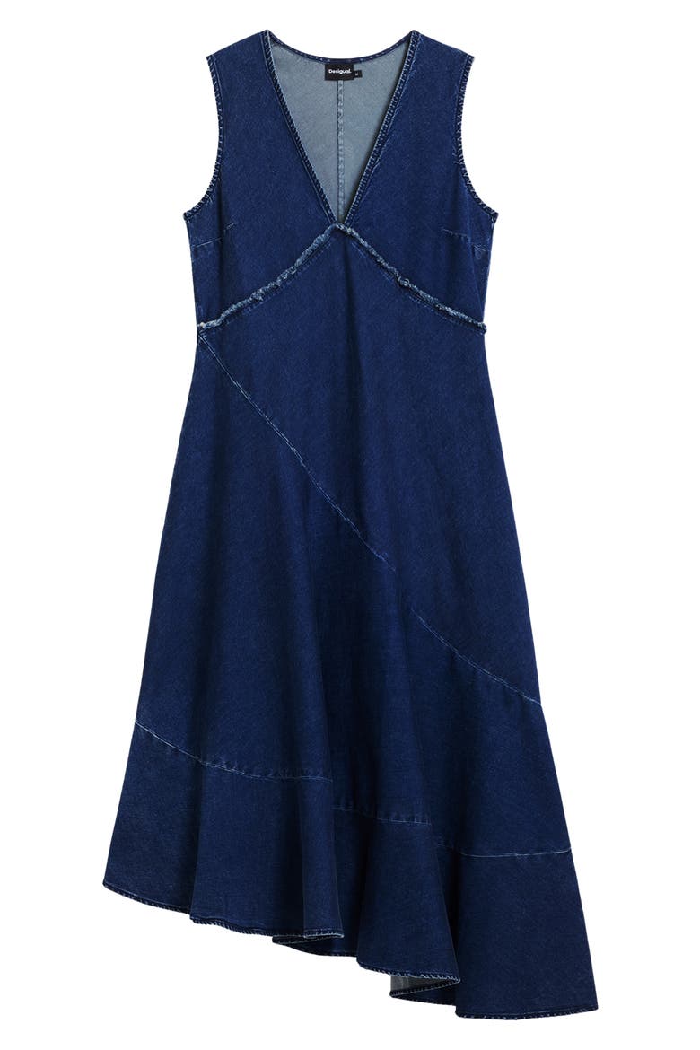 Sleeveless Asymmetric Hem Denim Dress, Alternate, color, BLUE