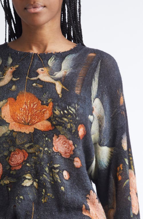 R13 Oversize Distressed Floral Sweater In Black