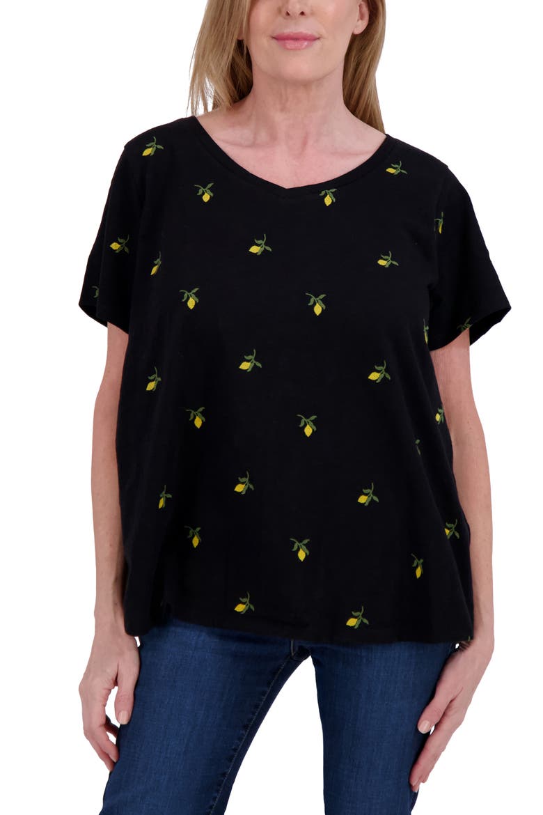 Embroidered Cotton T-Shirt, Alternate, color, CITRUS EMBROIDERY