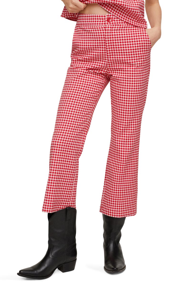 MANGO Gingham Print Crop Trousers, Main, color, 
