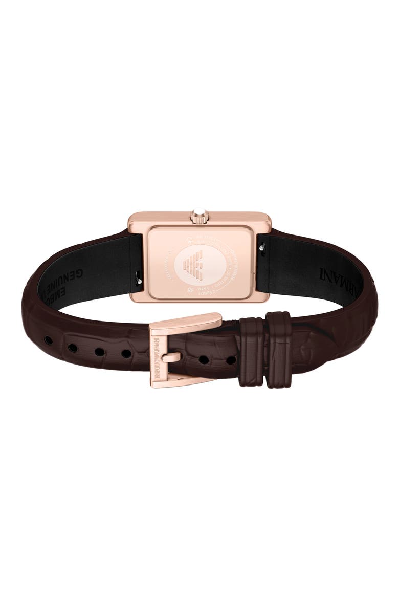 Two-Hand Mother-of-Pearl Leather Strap Tank Watch, 22mm x 32mm, Alternate, color, BROWN/ ROSE GOLD
