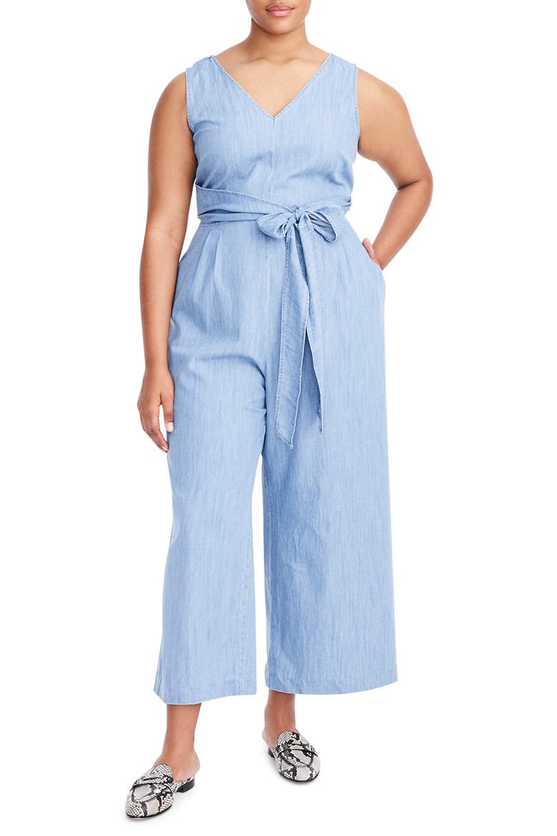 Dark Matter Wrap Tie Chambray Jumpsuit, Alternate, color, DALTON WASH