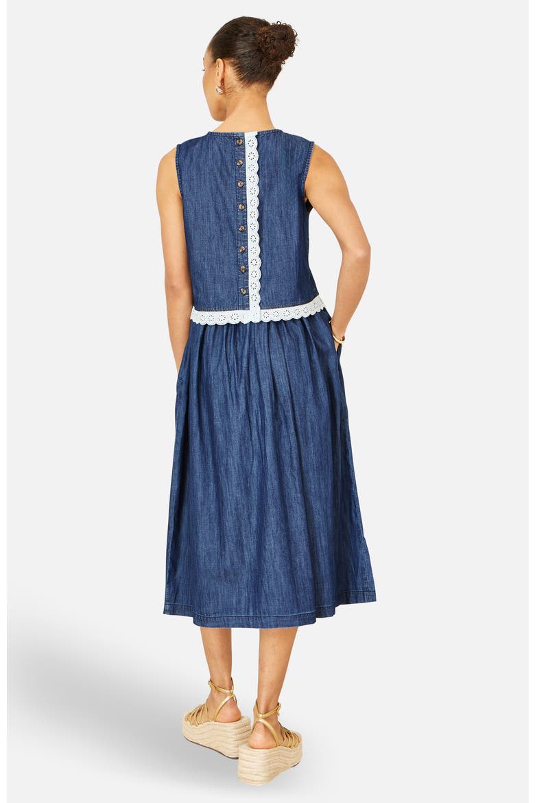 Denim Chambray Gathered Midi Skirt, Alternate, color, Blue