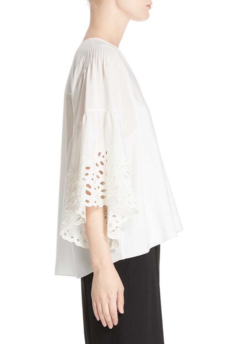 Palm Lace Silk Blouse, Alternate, color, MILK
