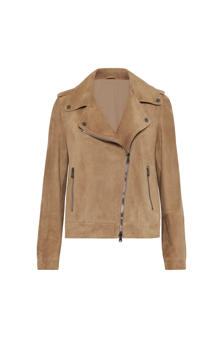 Brunello Cucinelli Suede biker jacket, Main, color, Hazelnut