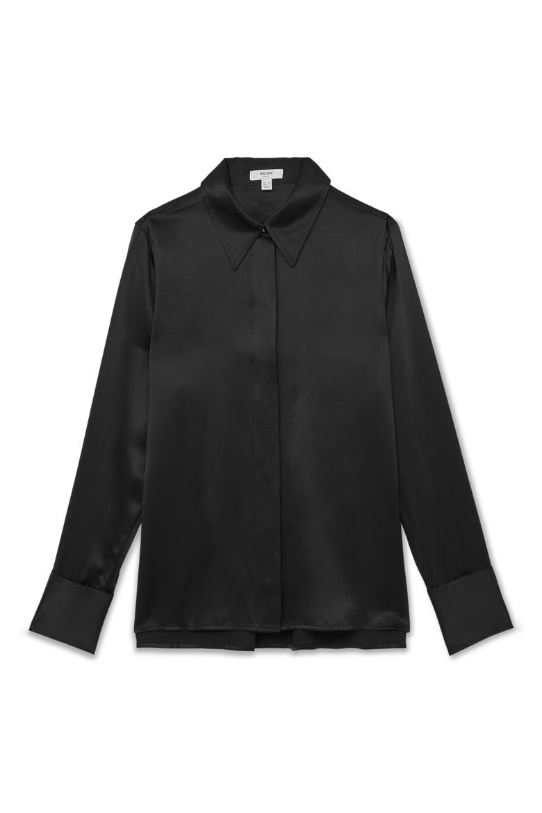 Ameira Silk Button-Up Shirt, Alternate, color, BLACK