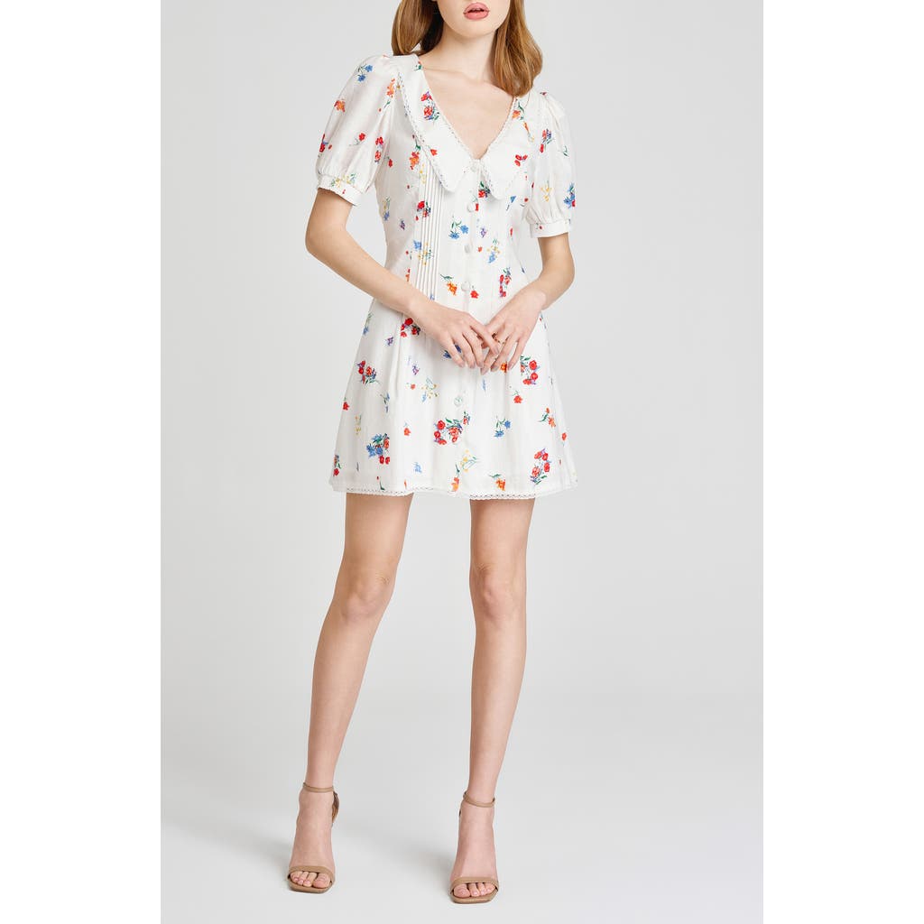 Shop Wayf Berkleigh Floral Linen Blend Minidress In Ivory Blossom