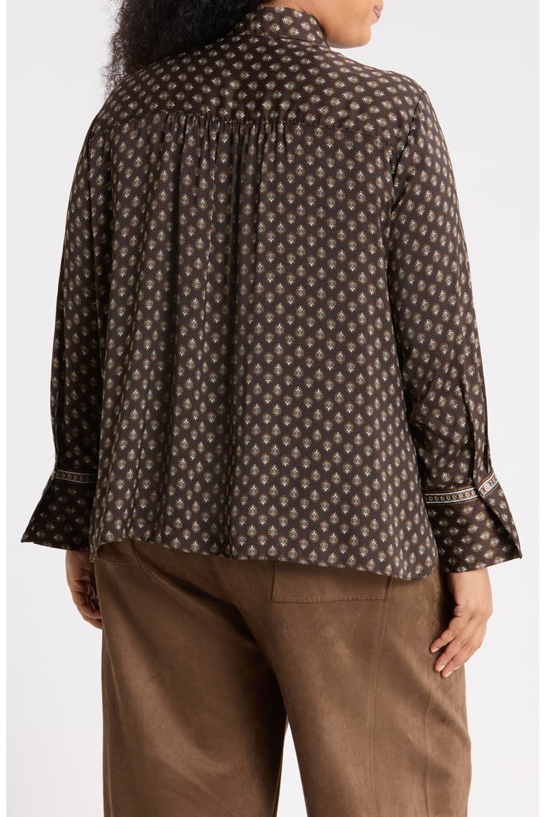 Tie Neck Satin Button-Up Shirt, Alternate, color, CHOCOALTE MOUSSE MINI FOULARDS