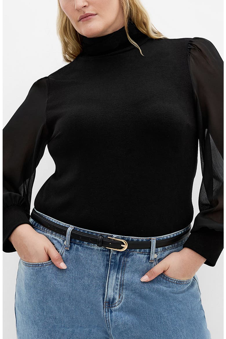 Sheer Sleeve Sweater, Main, color, BLACK