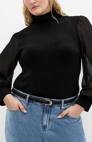 City Chic Sheer Sleeve Sweater