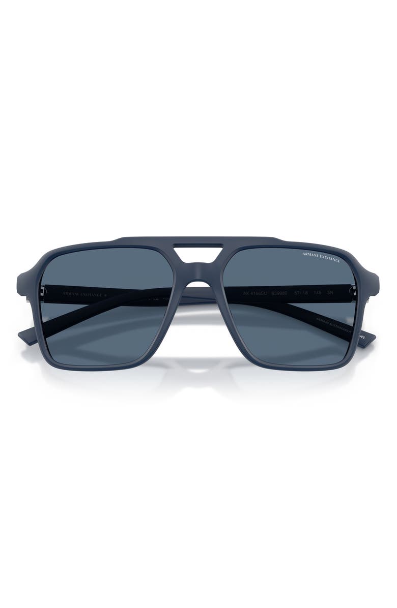 Armani Exchange 57mm Pilot Sunglasses, Alternate, color, Matte Blue / Dark Blue