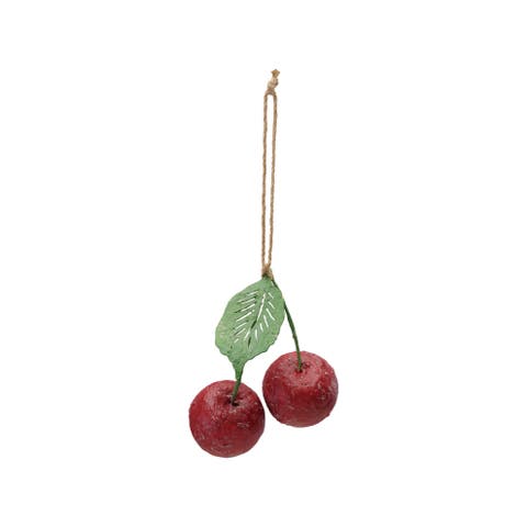 Artisan Paper Mâche Cherries Ornament in Iron