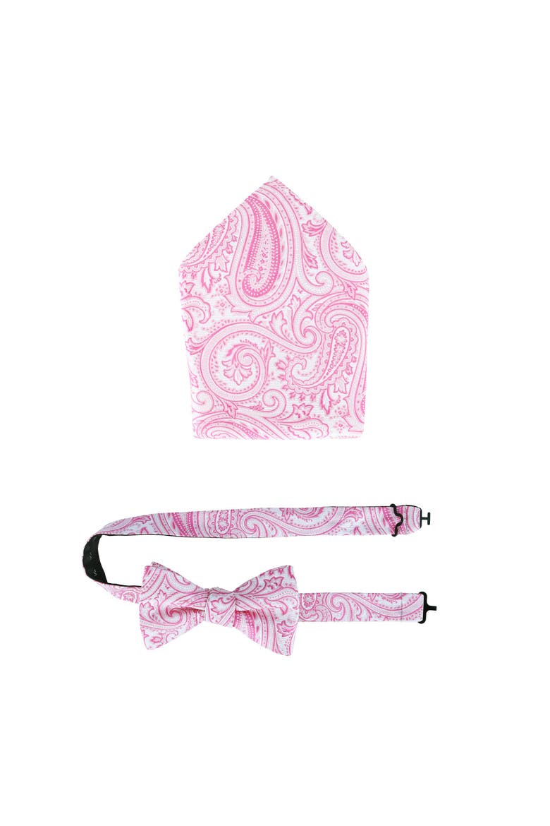 Sobee Paisley Silk Bow Tie & Pocket Square Set, Main, color, Pink