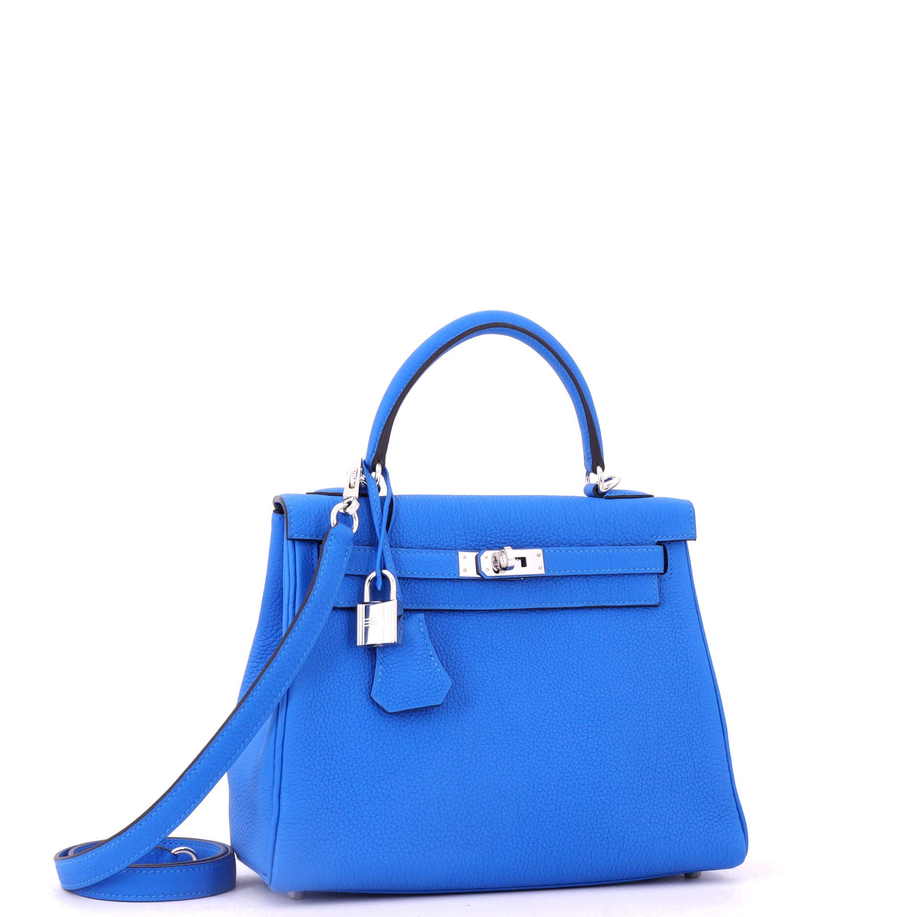 Pre-Owned Hermes Kelly Handbag Blue Togo with Palladium Hardware 25, Alternate, color, New Bleu Hydra