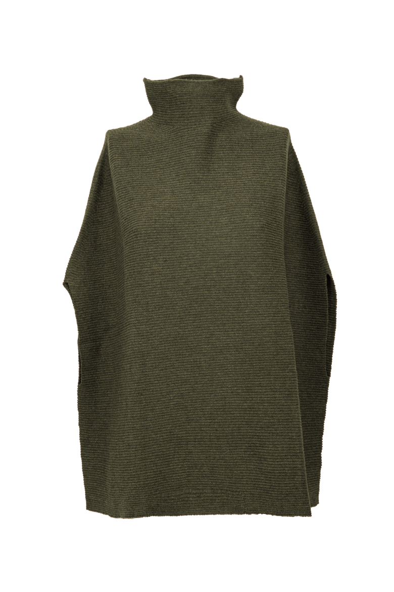 Pure Cashmere Funnel Neck Poncho, Alternate, color, Olive Green