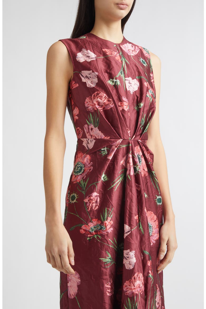 Floral Textured Satin Midi Dress, Alternate, color, BELLE EPOQUE POPPY RUBY RED