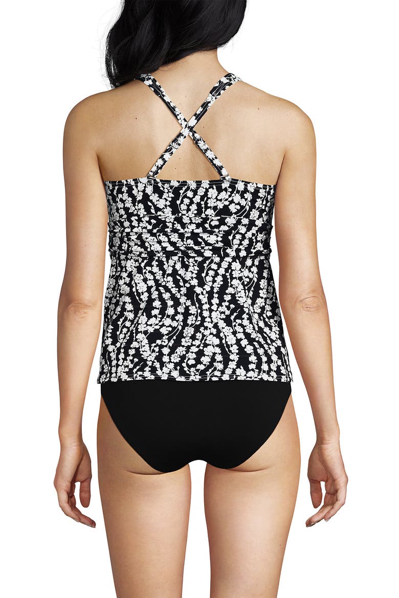 D-Cup V-Neck Plunge X Back Tankini Top, Alternate, color, Black/White Vine Floral