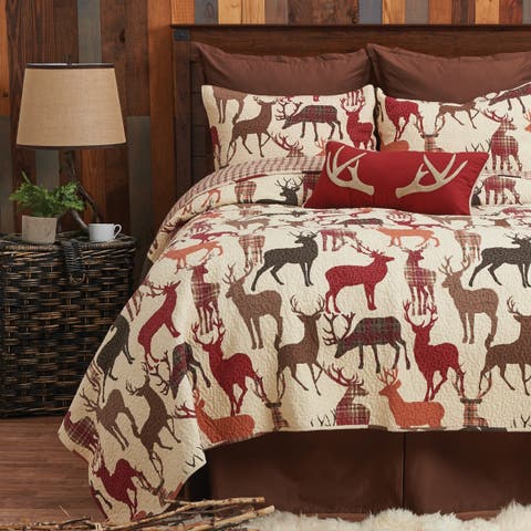 Colton Rustic Lodge Cotton Quilt Set - Reversible and Machine Washable