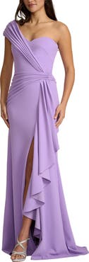 Tadashi Shoji Ruffle One-Shoulder Crepe Gown