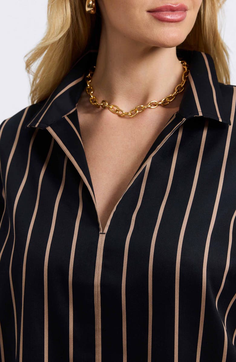 Foxcroft Agnes Stripe Three-Quarter Sleeve Popover Top, Alternate, color, Black/ Almond