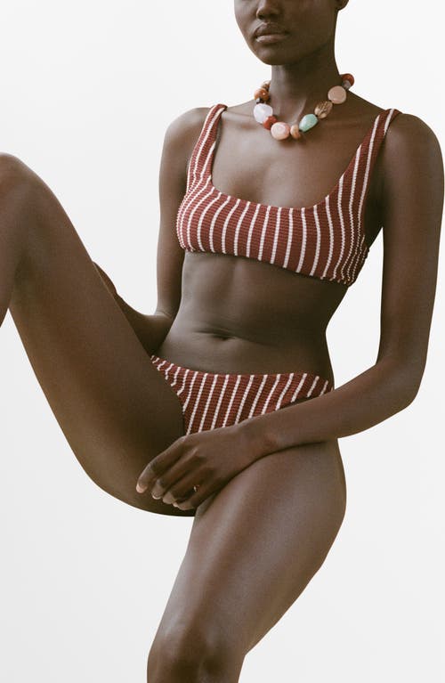 Mango Stripe Rib Bikini Bottoms In Brown