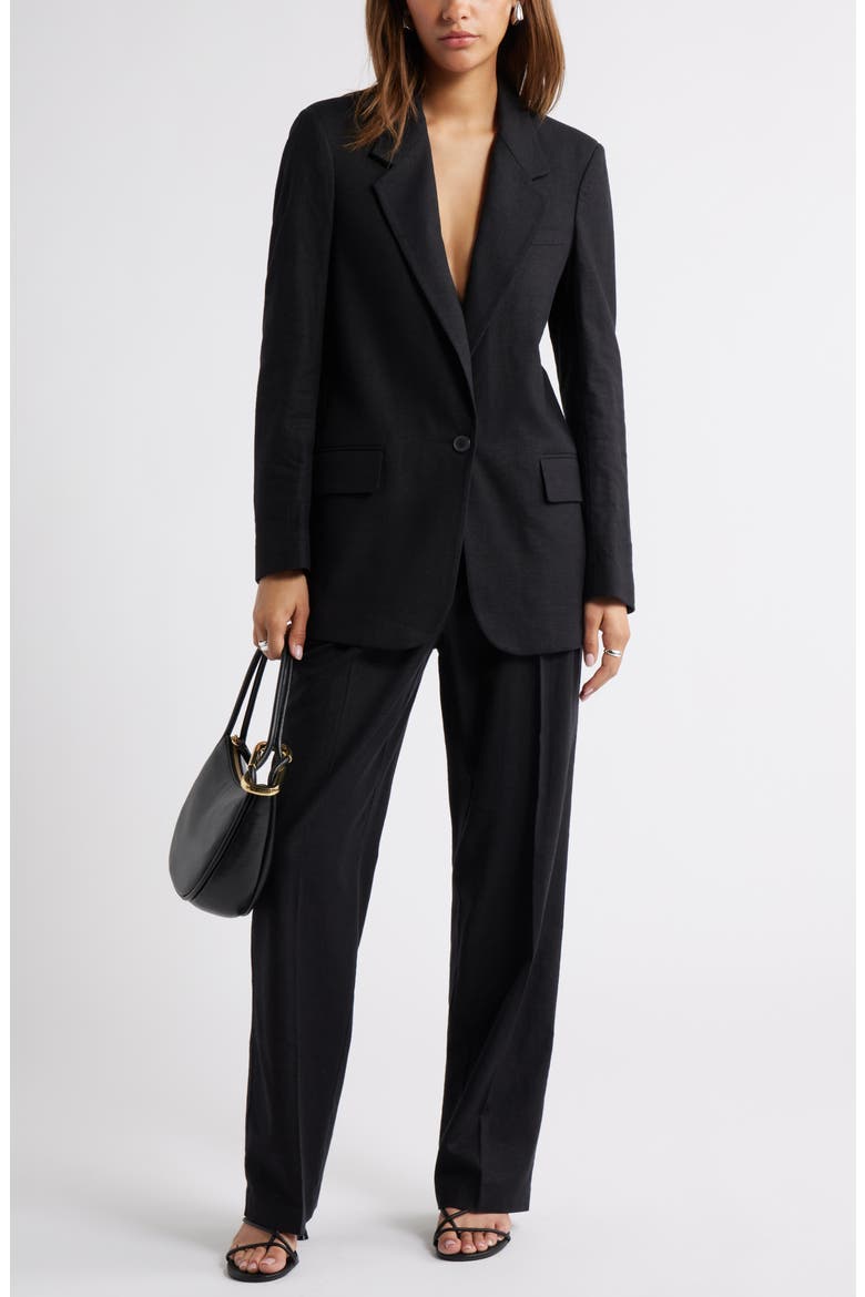 Everyday One-Button Linen Blend Blazer, Alternate, color, BLACK