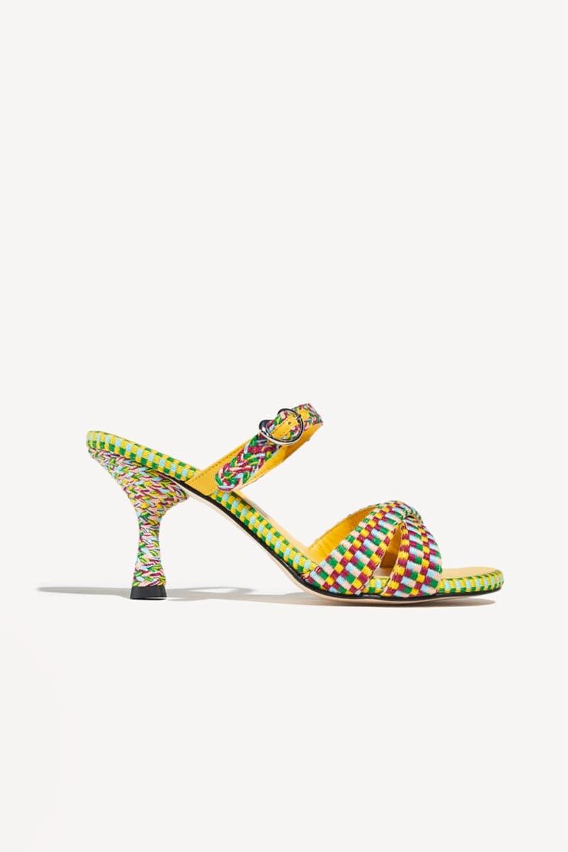 Irene Handwoven Sculptural Heel Mule Sandal, Main, color, Caribe