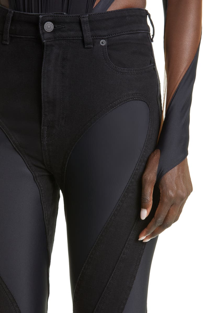 MUGLER Spiral High Waist Denim & Tech Jersey Skinny Jeans, Alternate, color, 