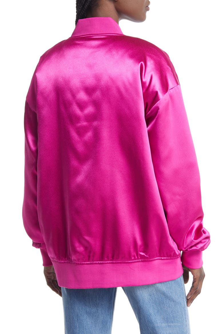 Oversize Satin Bomber Jacket, Alternate, color, PINK