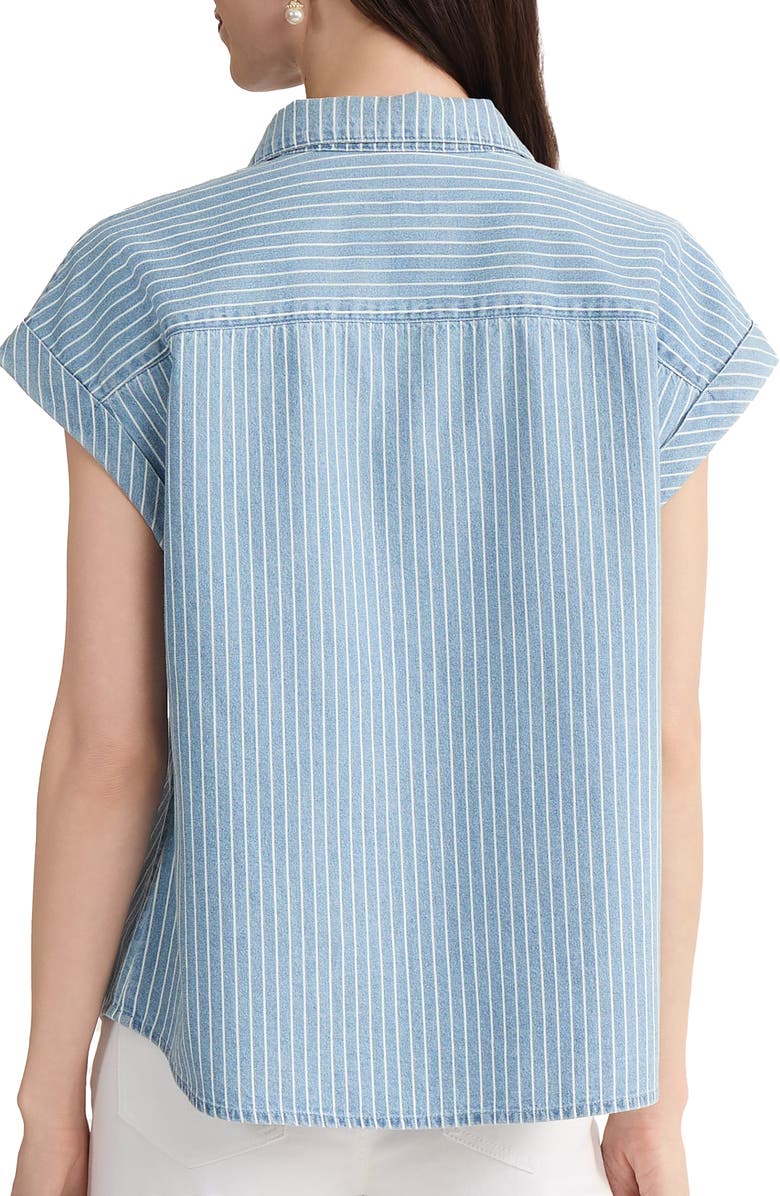 Jones New York Stripe Cotton Button-Up Shirt, Alternate, color, Medium Wash / White