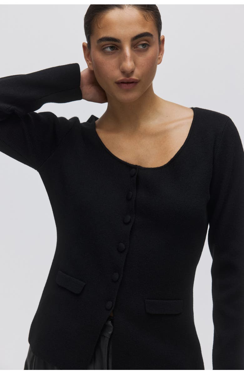 H&M Scoop-neck Rib-knit Cardigan, Alternate, color, Black