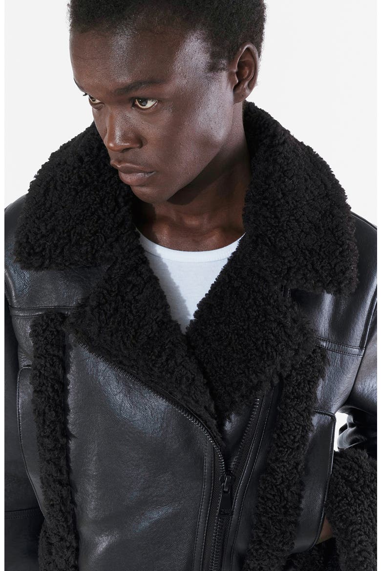 Jay Faux Leather & Faux Shearling Moto Jacket, Alternate, color, NOIR