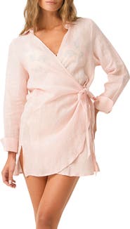 PQ SWIM Lily Long Sleeve Linen Cover-Up Wrap Dress