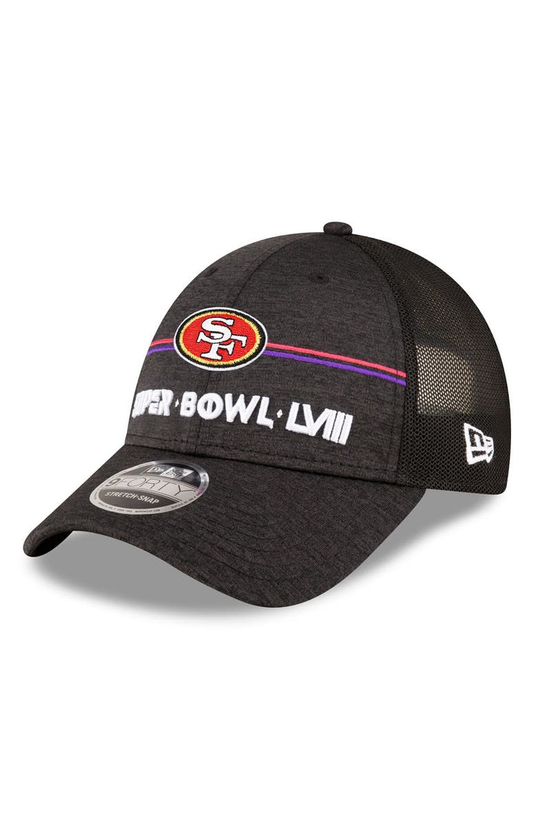 New Era Men's New Era Heather Black San Francisco 49ers Super Bowl LVIII 9FORTY Trucker Adjustable Hat, Alternate, color,