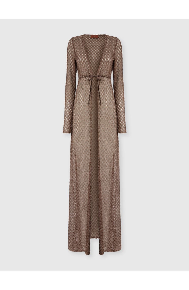 Missoni Long Cardigan In Lamé Viscose With Spiderweb Motif, Main, color, Brown