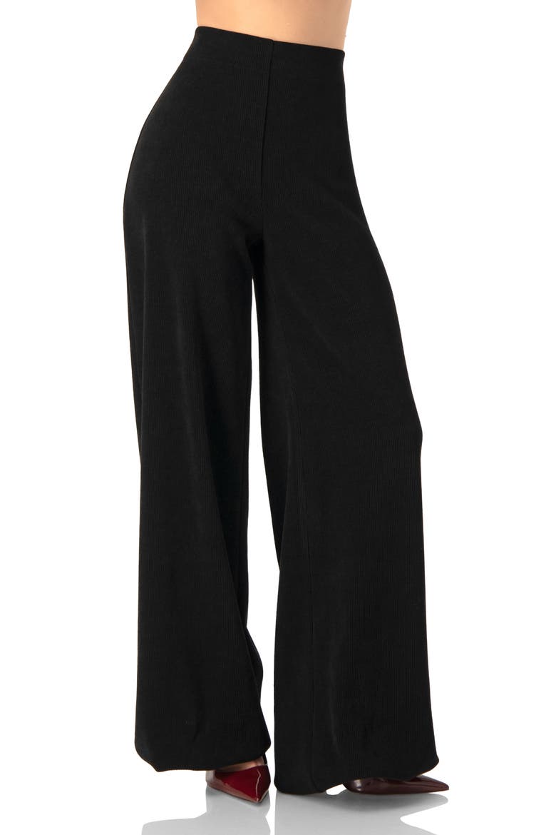 Corduroy High-Waisted Wide-Leg Trousers, Main, color, Black